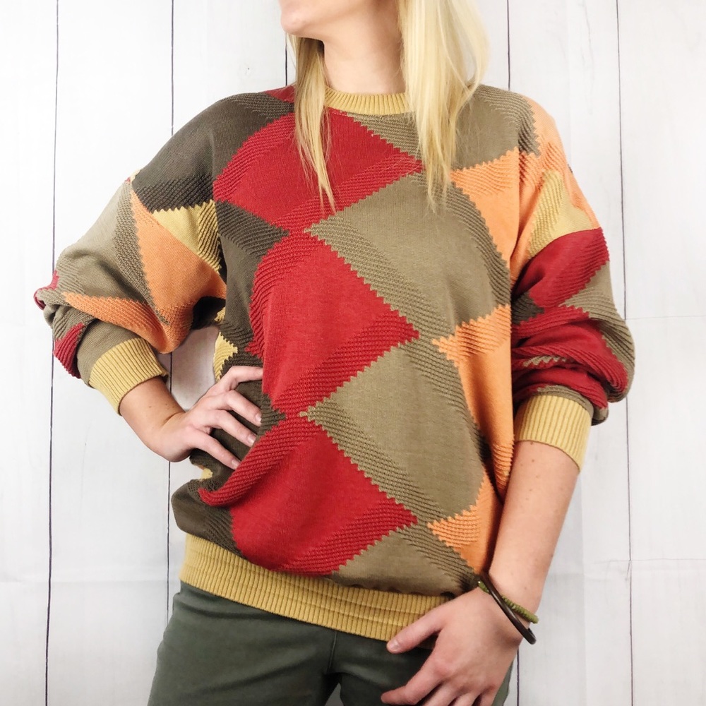 Vintage Tundra Coogie Style Sweater Pull Over Color Block Medium Crew